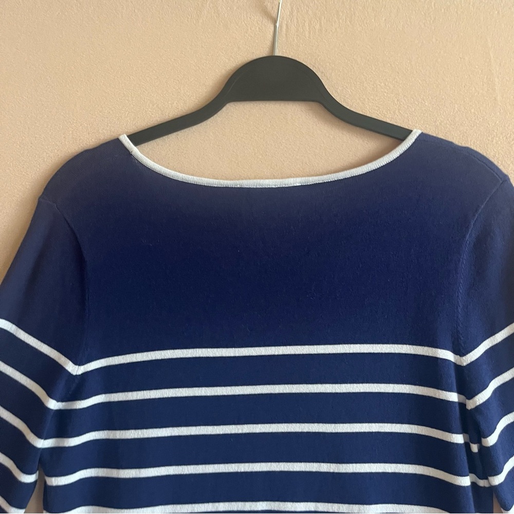 Sail to Sable NEW Navy White Striped Shift Dress Long Sleeve Nautical Coastal M - Picture 7 of 12